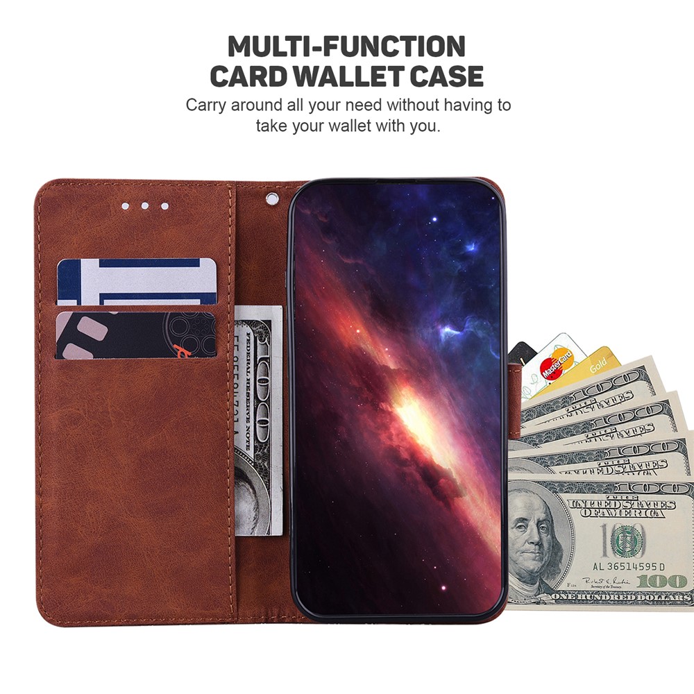 For Realme C21 Stylish Geometry Imprinted Wallet Case with Carrying Strap Stand PU Leather Folio Flip Phone Cover - Brown-4