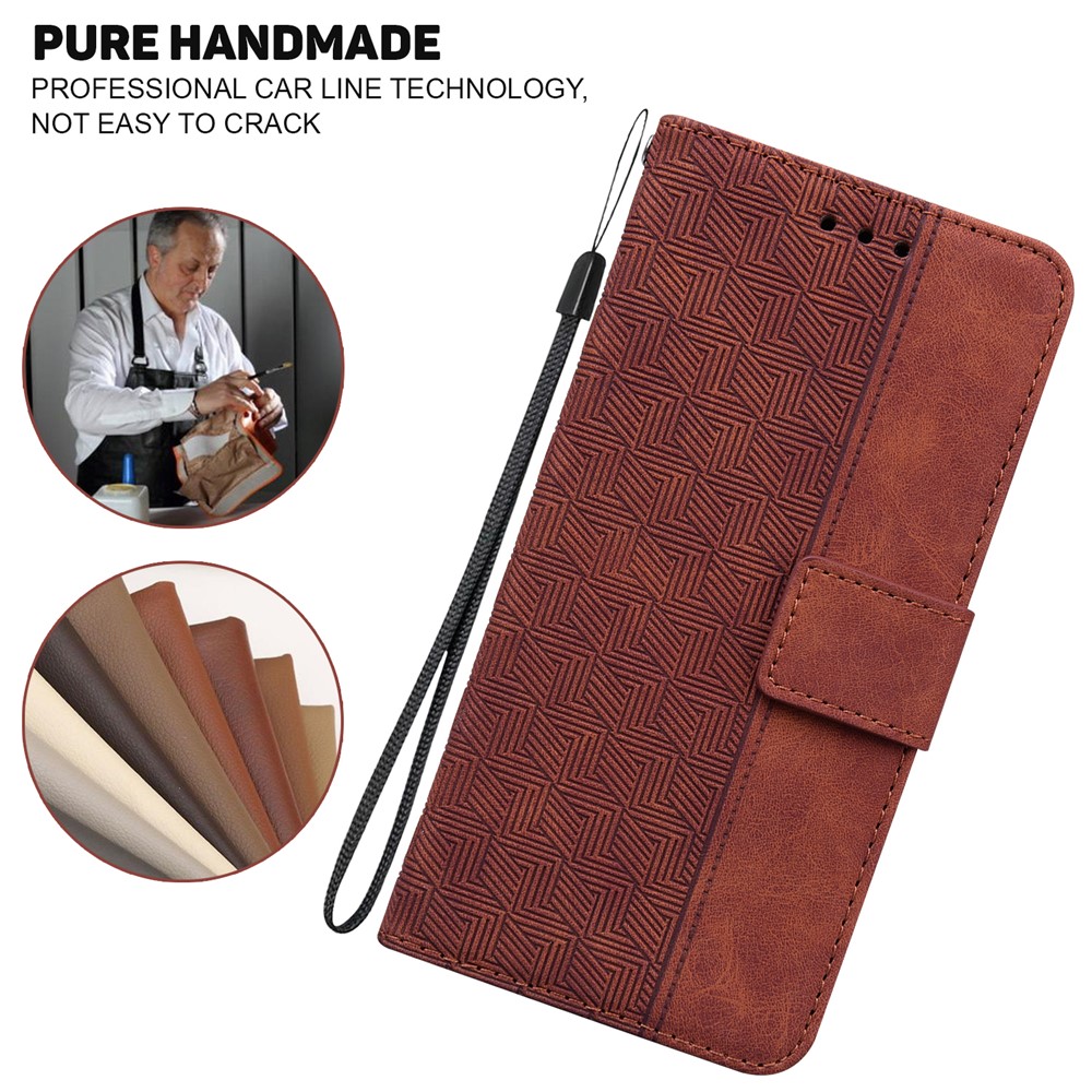 For Realme C21 Stylish Geometry Imprinted Wallet Case with Carrying Strap Stand PU Leather Folio Flip Phone Cover - Brown-6