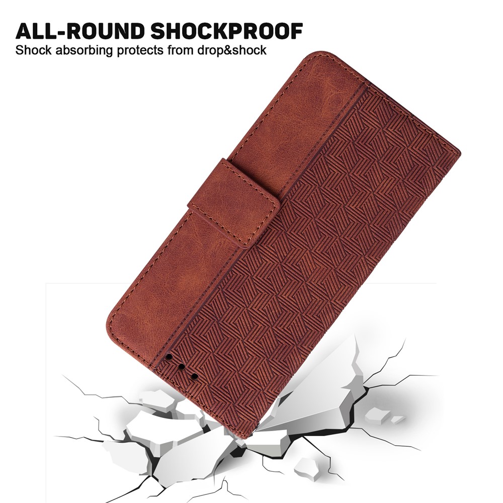 For Realme C21 Stylish Geometry Imprinted Wallet Case with Carrying Strap Stand PU Leather Folio Flip Phone Cover - Brown-7