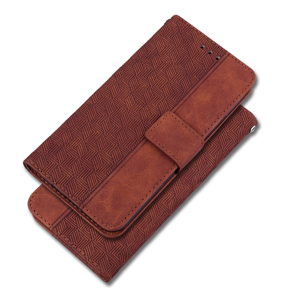 For Realme C21 Stylish Geometry Imprinted Wallet Case with Carrying Strap Stand PU Leather Folio Flip Phone Cover - Brown-8