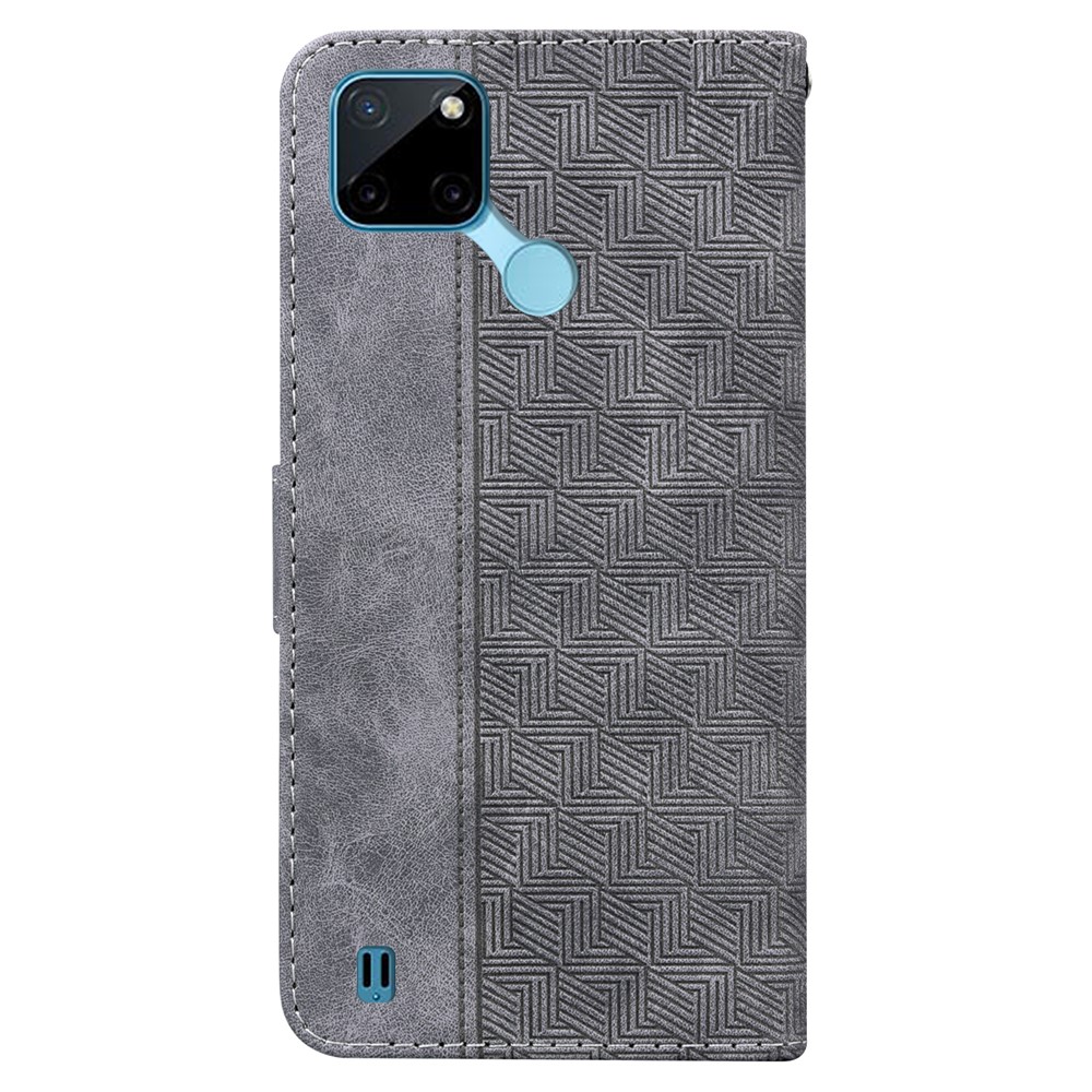 For Realme C21Y Wallet Case Stand Geometry Imprinted PU Leather Folio Flip Shockproof Phone Cover - Grey-3