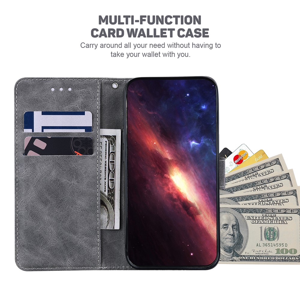 For Realme C21Y Wallet Case Stand Geometry Imprinted PU Leather Folio Flip Shockproof Phone Cover - Grey-4