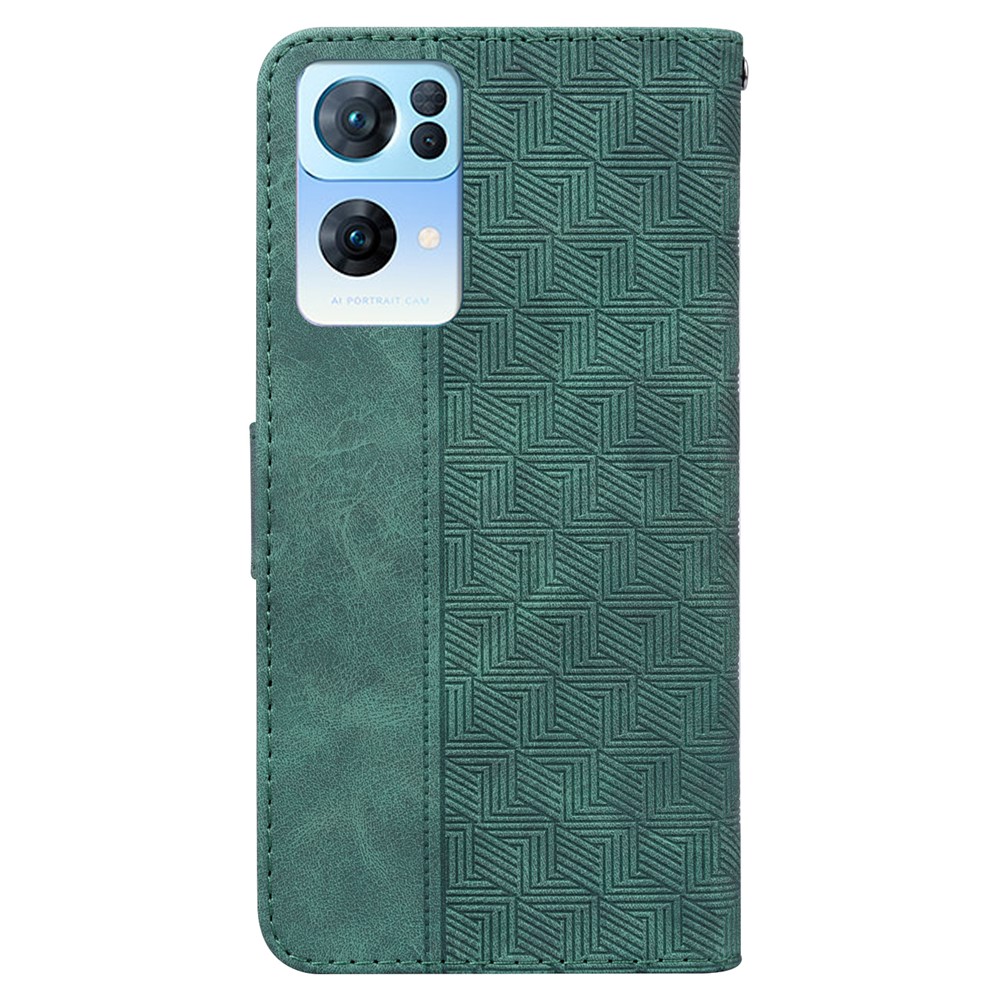 For Oppo Reno7 Pro 5G Wallet Case Stand Geometry Imprinted PU Leather Full Coverage Folio Flip Phone Cover - Green-3