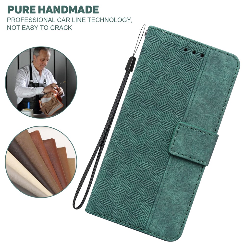 For Oppo Reno7 Pro 5G Wallet Case Stand Geometry Imprinted PU Leather Full Coverage Folio Flip Phone Cover - Green-6