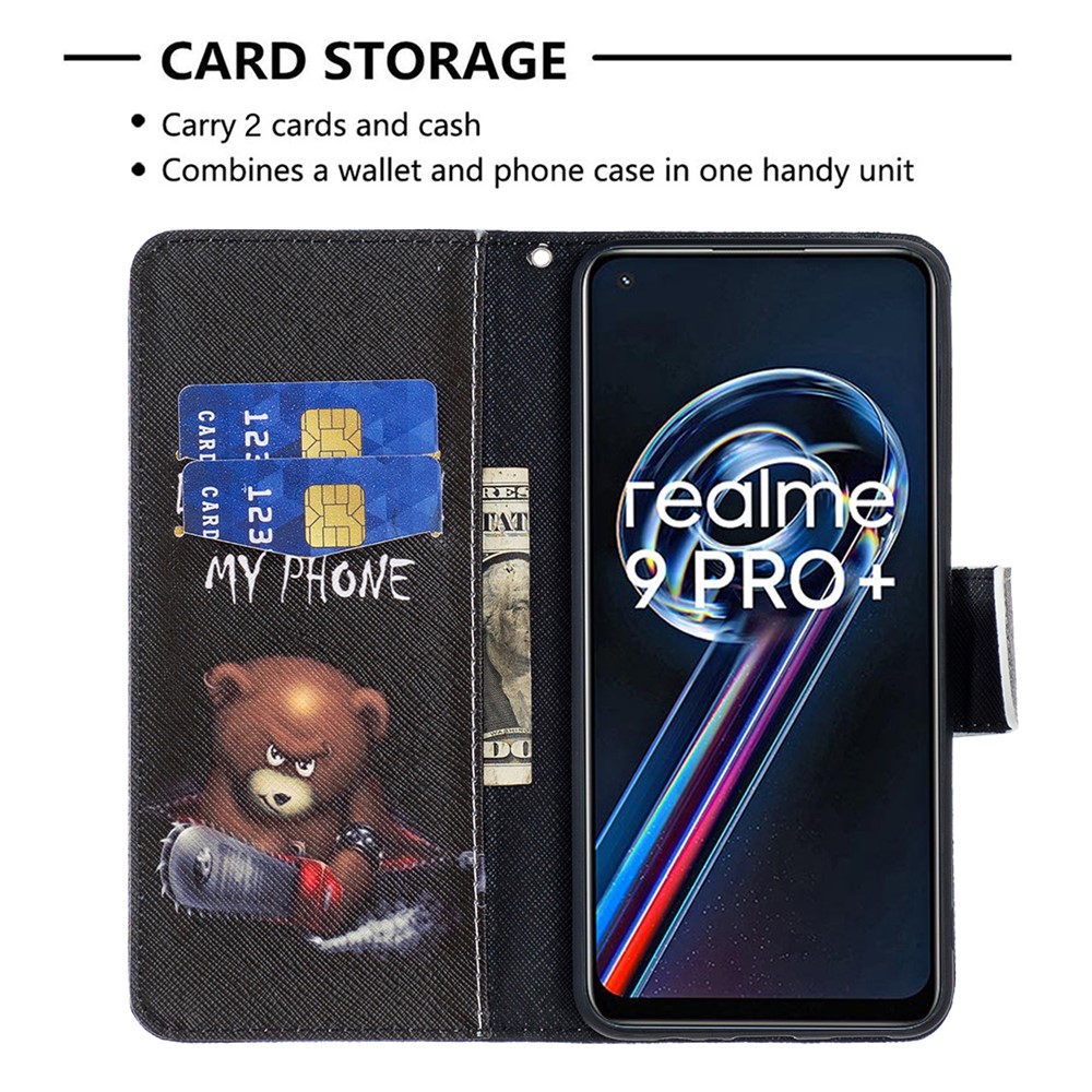 For Realme 9 Pro+ Pattern Printing PU Leather Case Magnetic Closure Stand Wallet Style Flip Cover - Bear-5