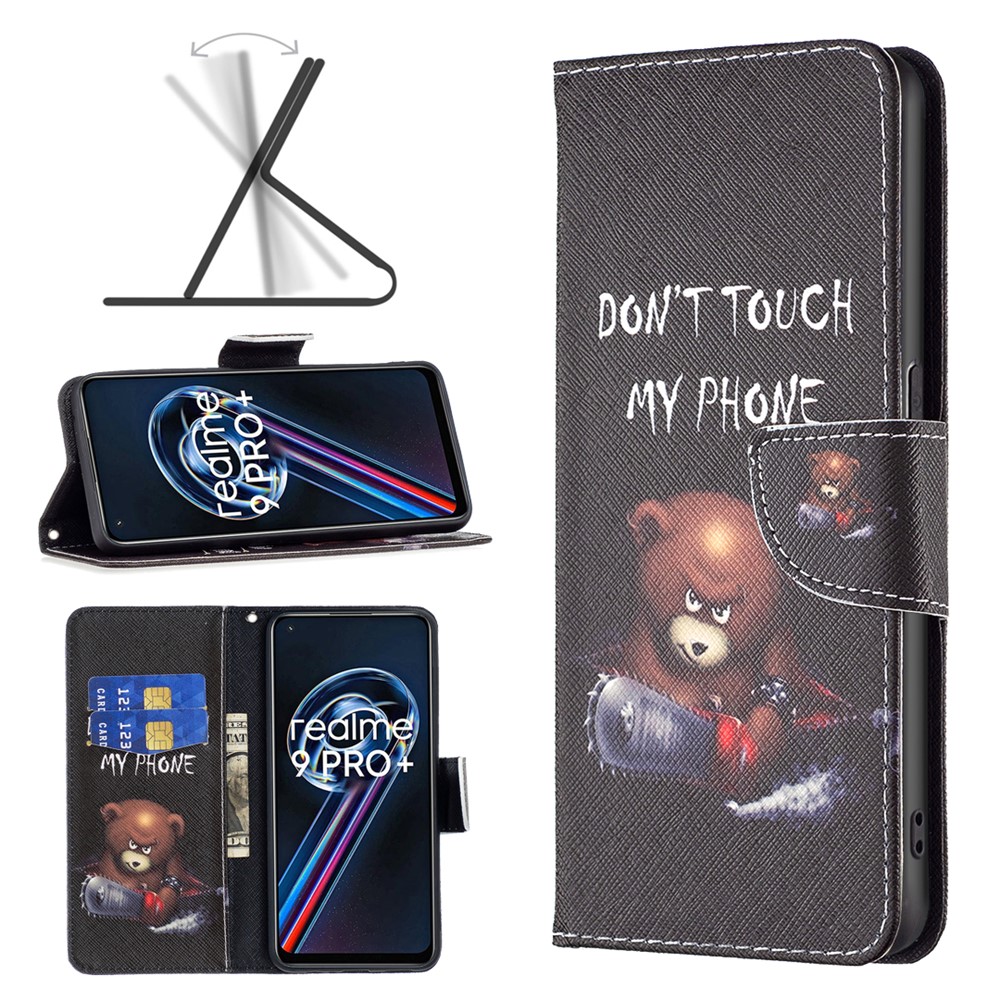 For Realme 9 Pro+ Pattern Printing PU Leather Case Magnetic Closure Stand Wallet Style Flip Cover - Bear-6