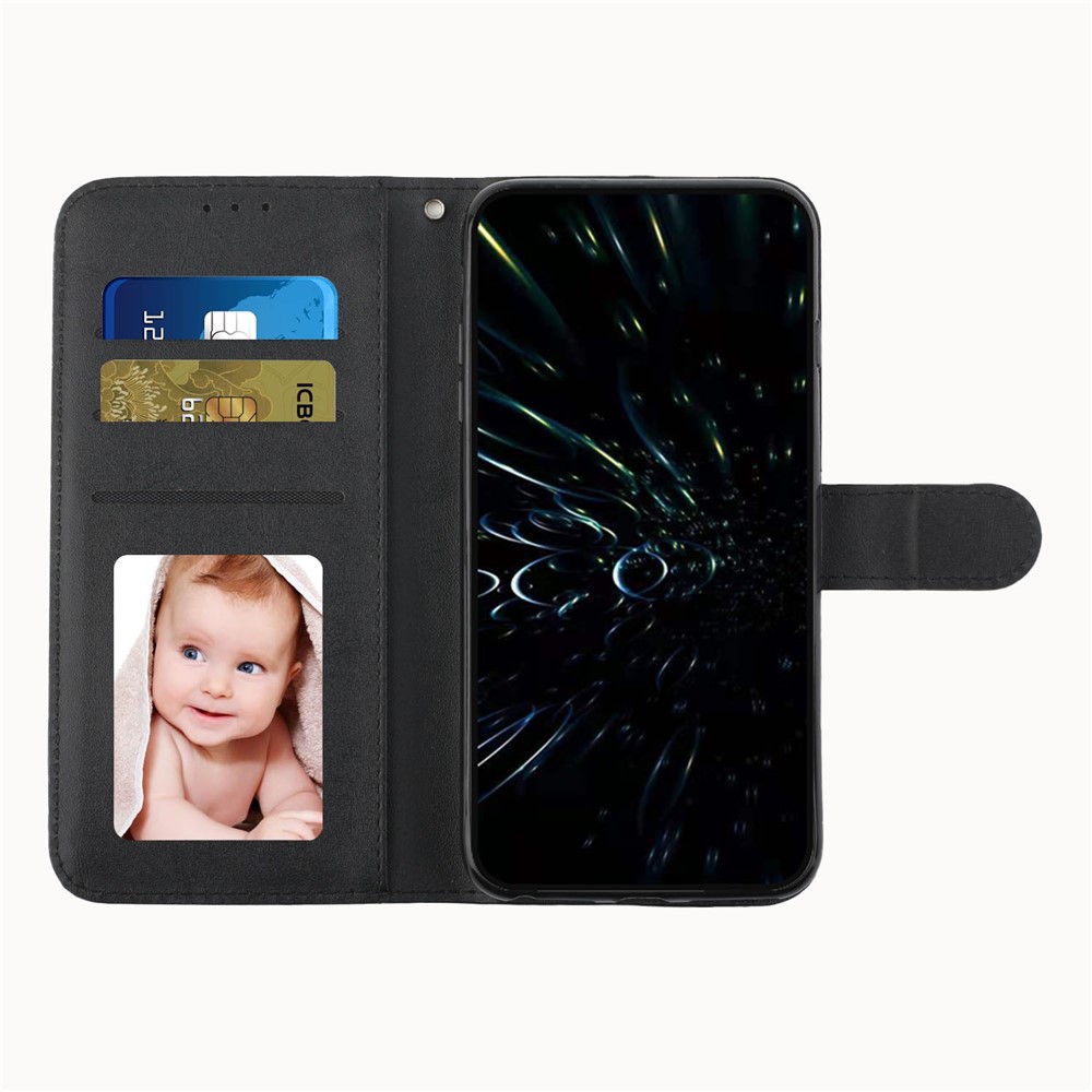 For vivo Y33s / Y21s / Y21 Folding Stand Stitching PU Leather Case Stand Magnetic Closure Shockproof Flip Folio Book Cover with Strap - Black-5