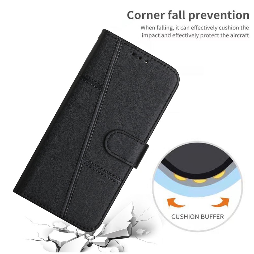 For vivo Y33s / Y21s / Y21 Folding Stand Stitching PU Leather Case Stand Magnetic Closure Shockproof Flip Folio Book Cover with Strap - Black-9