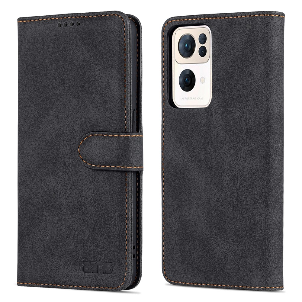 Capa de Couro de Couro PU AZNS Para Oppo Reno7 Pro 5g, Carteira Tpu Case Interior à Prova de Choque - Preto