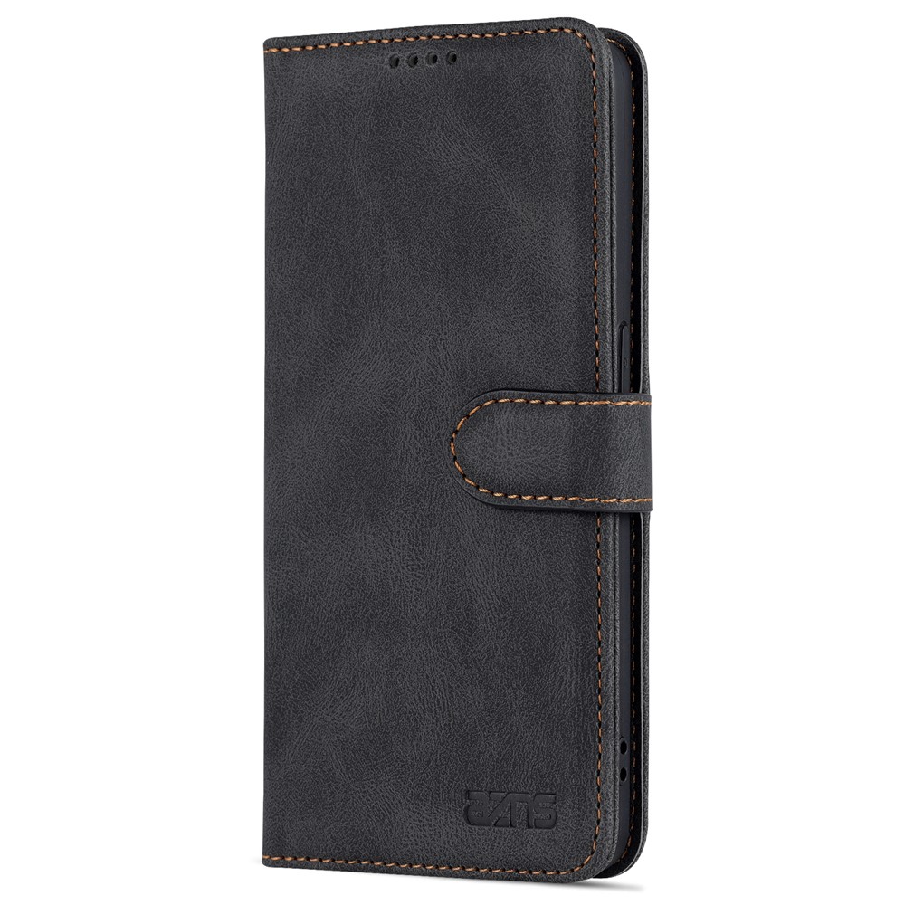 AZNS PU Leather Flip Cover for Oppo Reno7 Pro 5G, Wallet Stand TPU Shockproof Interior Case - Black-2