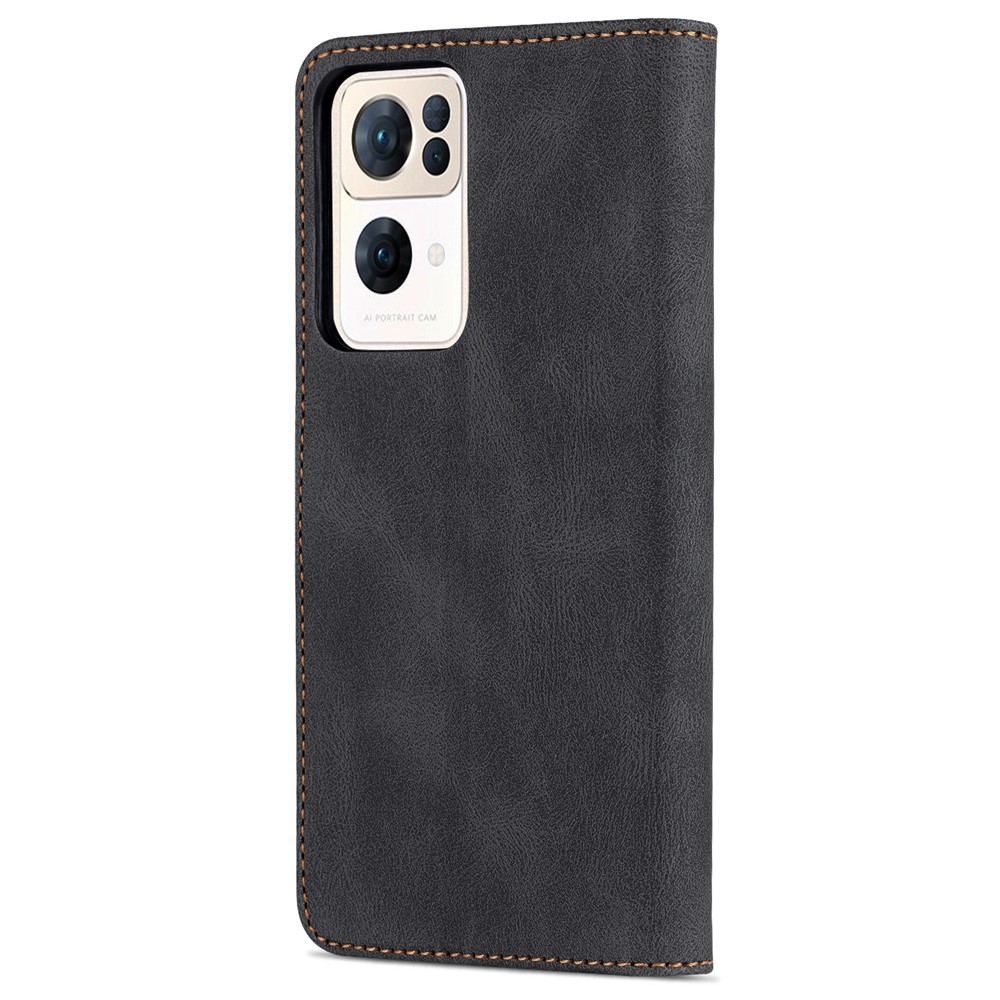 Capa de Couro de Couro PU AZNS Para Oppo Reno7 Pro 5g, Carteira Tpu Case Interior à Prova de Choque - Preto