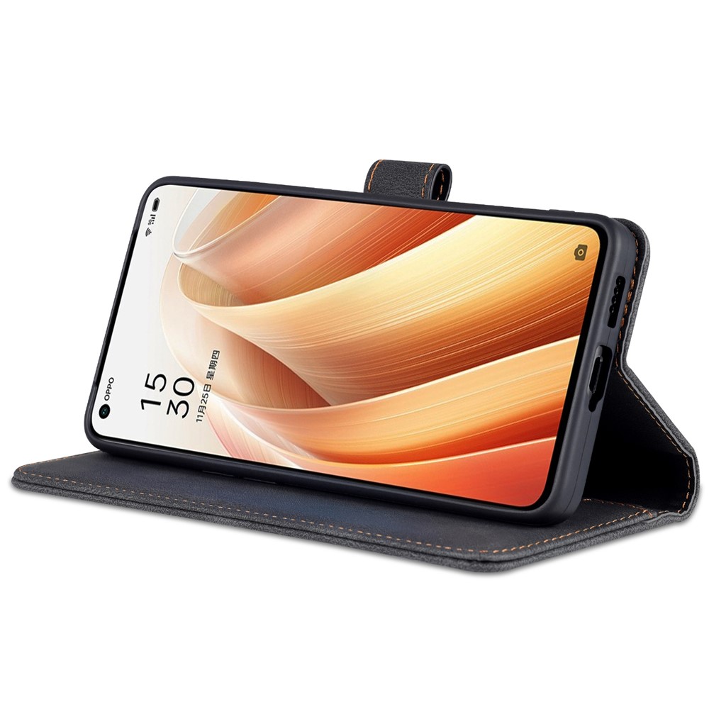 AZNS PU Leather Flip Cover for Oppo Reno7 Pro 5G, Wallet Stand TPU Shockproof Interior Case - Black-5