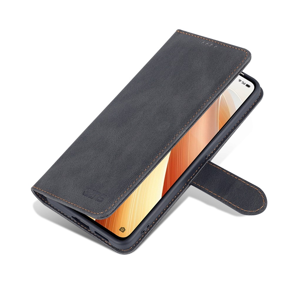 AZNS PU Leather Flip Cover for Oppo Reno7 Pro 5G, Wallet Stand TPU Shockproof Interior Case - Black-7