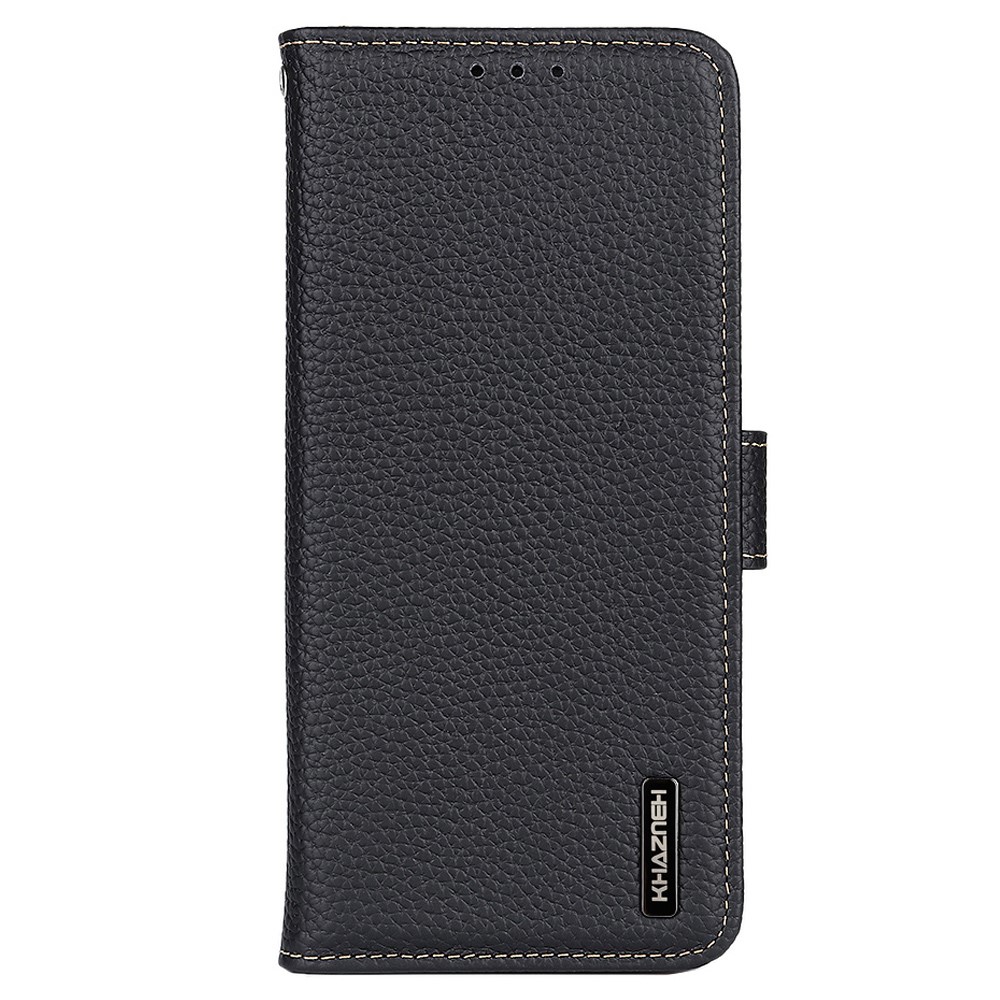 KHAZNEH For Realme C35 Litchi Texture Top-layer Genuine Leather Case Phone Cover with Stand Wallet - Black-2