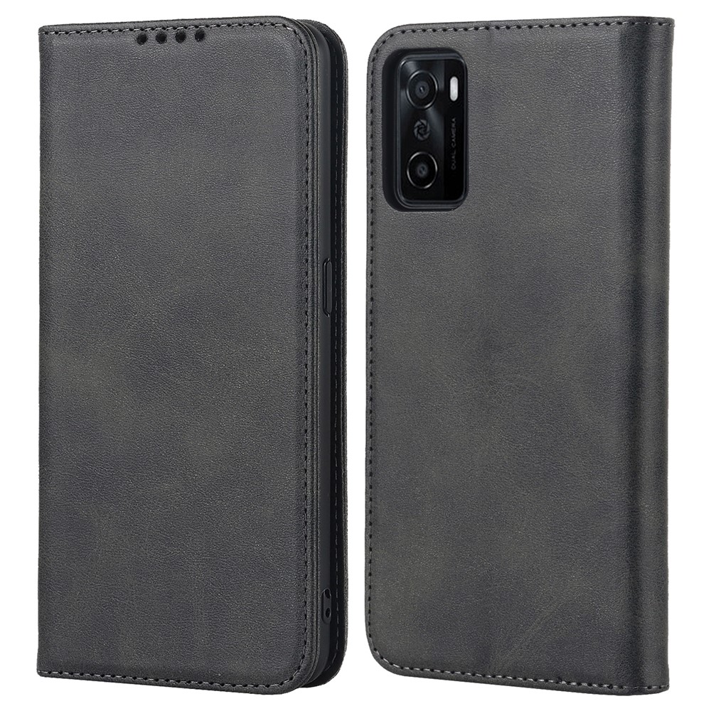 Textured PU Leather Wallet Case for Oppo A55s 5G, Magnetic Auto-absorbed Adjustable Phone Cover - Black-1