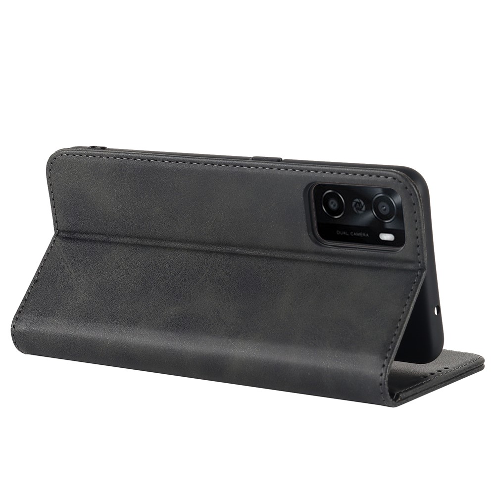 Textured PU Leather Wallet Case for Oppo A55s 5G, Magnetic Auto-absorbed Adjustable Phone Cover - Black-6