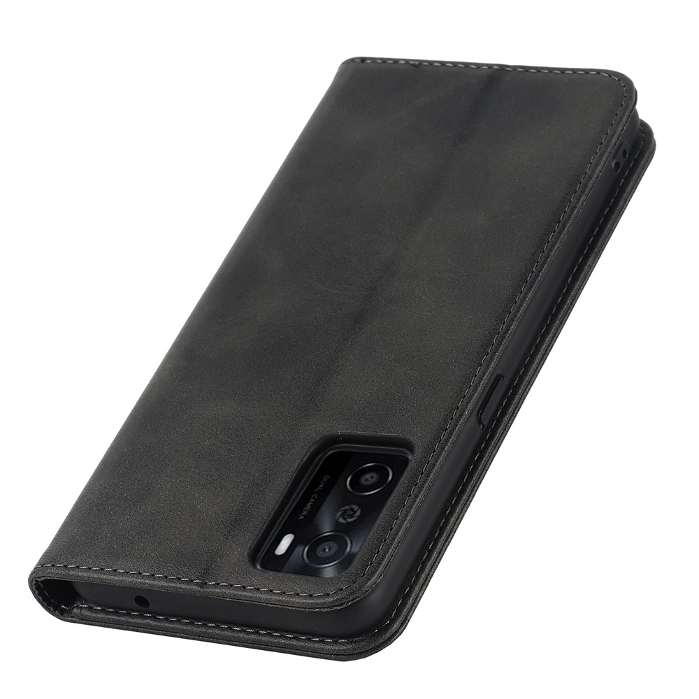 Textured PU Leather Wallet Case for Oppo A55s 5G, Magnetic Auto-absorbed Adjustable Phone Cover - Black-7