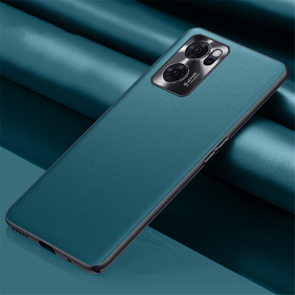 FUKELAI For Oppo Reno7 5G (Global)/Find X5 Lite Metal Lens Protection Anti-scratch Textured PU Leather Coated TPU Phone Case Cover - Green-2