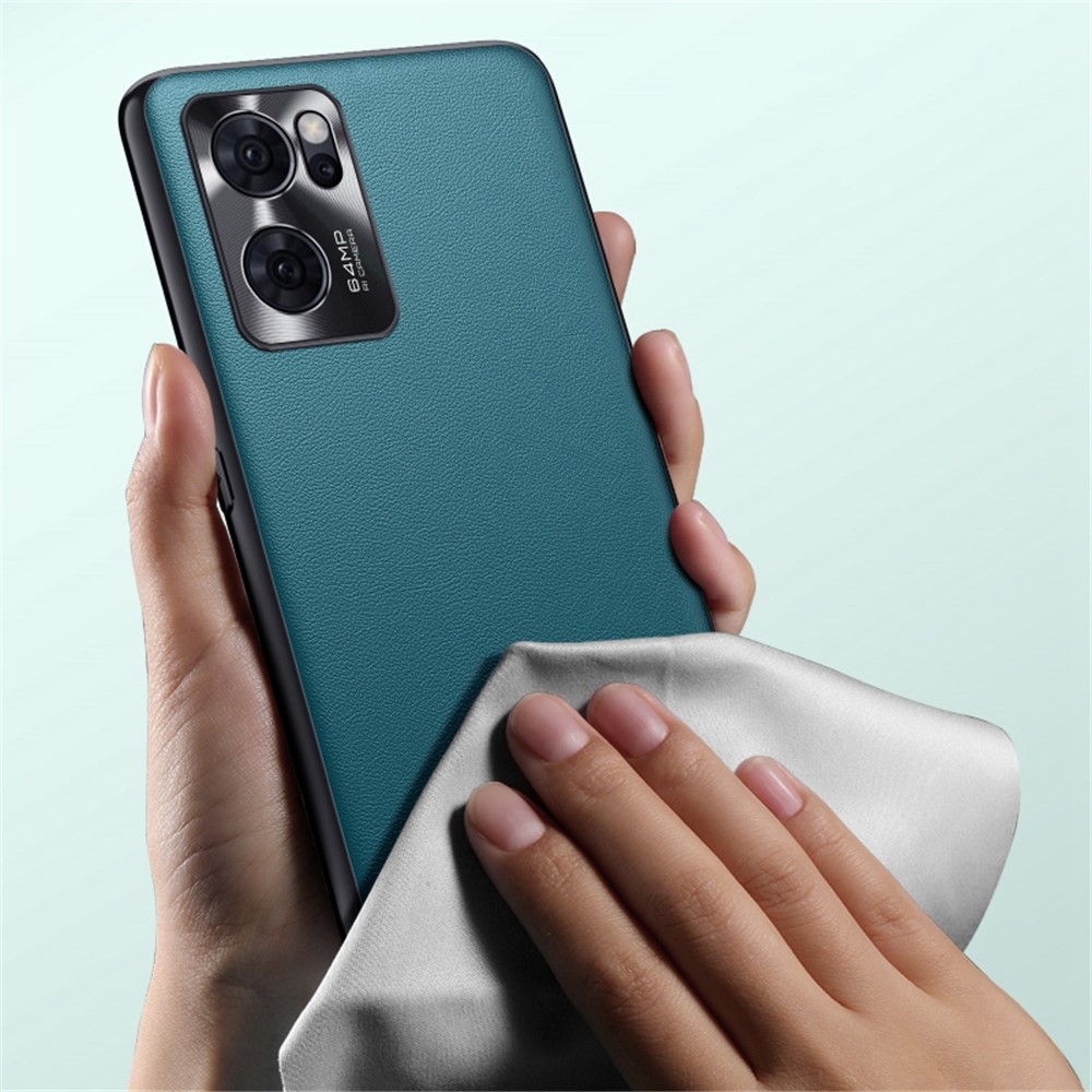 FUKELAI For Oppo Reno7 5G (Global)/Find X5 Lite Metal Lens Protection Anti-scratch Textured PU Leather Coated TPU Phone Case Cover - Green-4