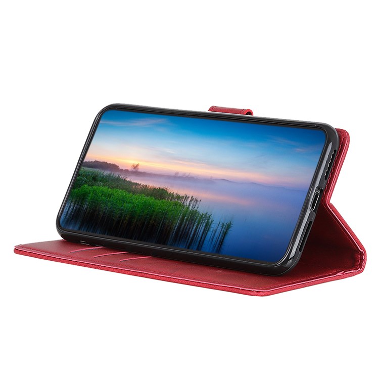 For Oppo Find X5 Textured PU Leather Adjustable Stand Wallet Cover Shockproof Inner TPU Case - Red-5