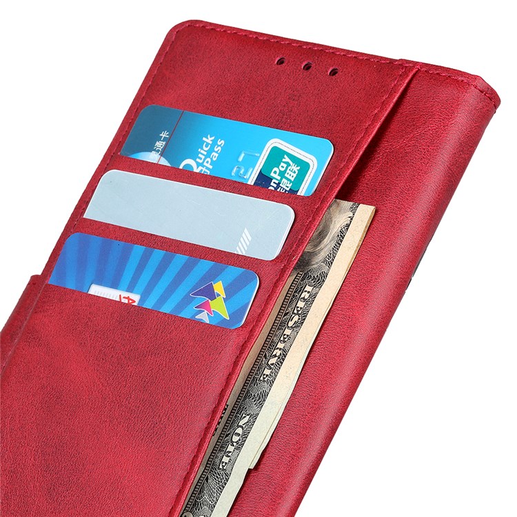 For Oppo Find X5 Textured PU Leather Adjustable Stand Wallet Cover Shockproof Inner TPU Case - Red-6