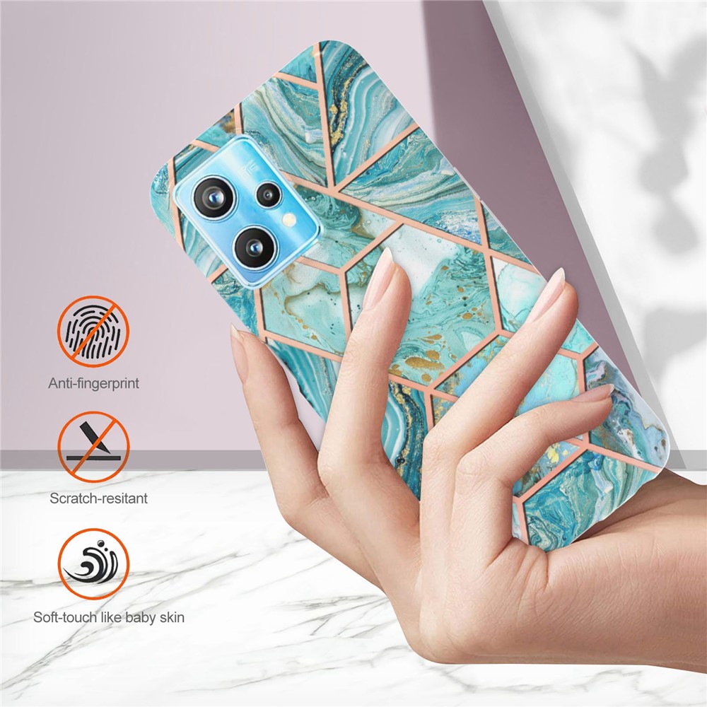 For Realme 9 Pro+ YB IMD Series-3 Light Slim Marble Pattern Double-sided Electroplating Splicing IMD Anti-dust Soft TPU Shell - Blue-3