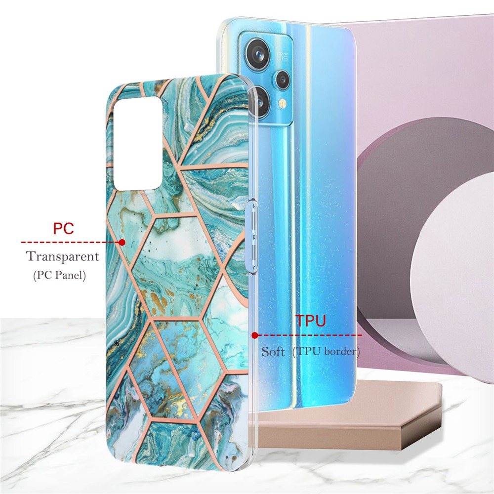 For Realme 9 Pro+ YB IMD Series-3 Light Slim Marble Pattern Double-sided Electroplating Splicing IMD Anti-dust Soft TPU Shell - Blue-6