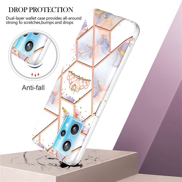 For Realme 9 Pro+ YB IMD Series-1 Soft TPU Edge Slim Light Electroplating Case IMD Marble Floral Pattern Drop-proof Cover - Crown-2
