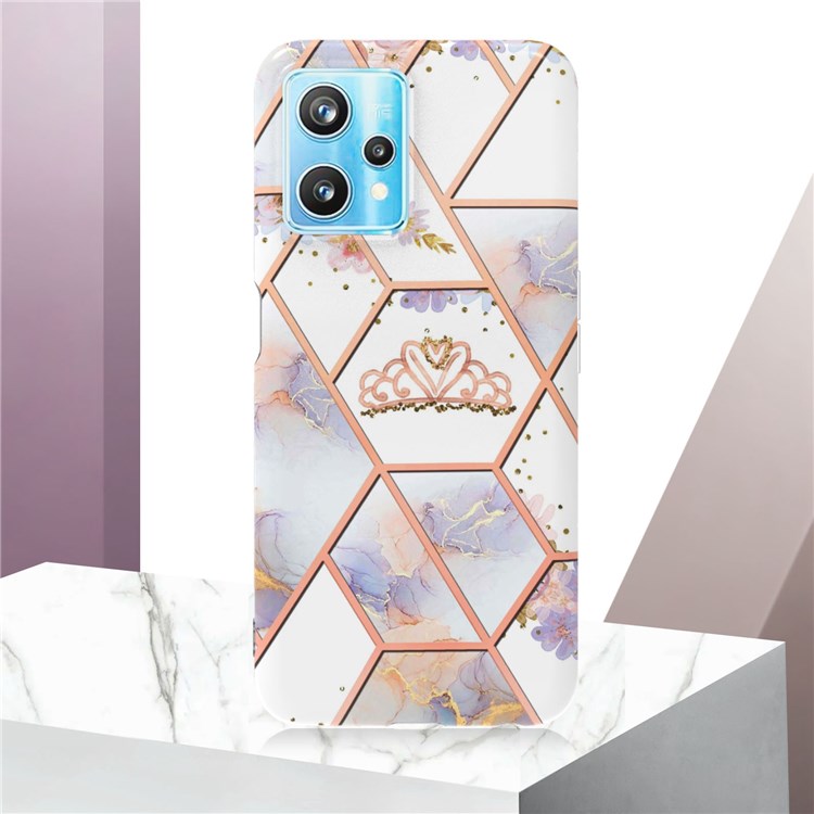 For Realme 9 Pro+ YB IMD Series-1 Soft TPU Edge Slim Light Electroplating Case IMD Marble Floral Pattern Drop-proof Cover - Crown-5