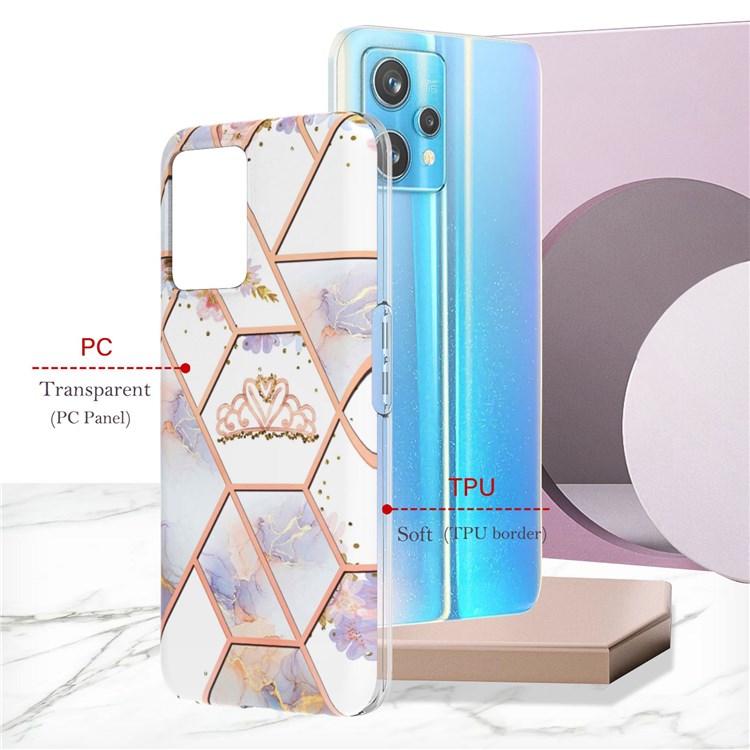 For Realme 9 Pro+ YB IMD Series-1 Soft TPU Edge Slim Light Electroplating Case IMD Marble Floral Pattern Drop-proof Cover - Crown-6
