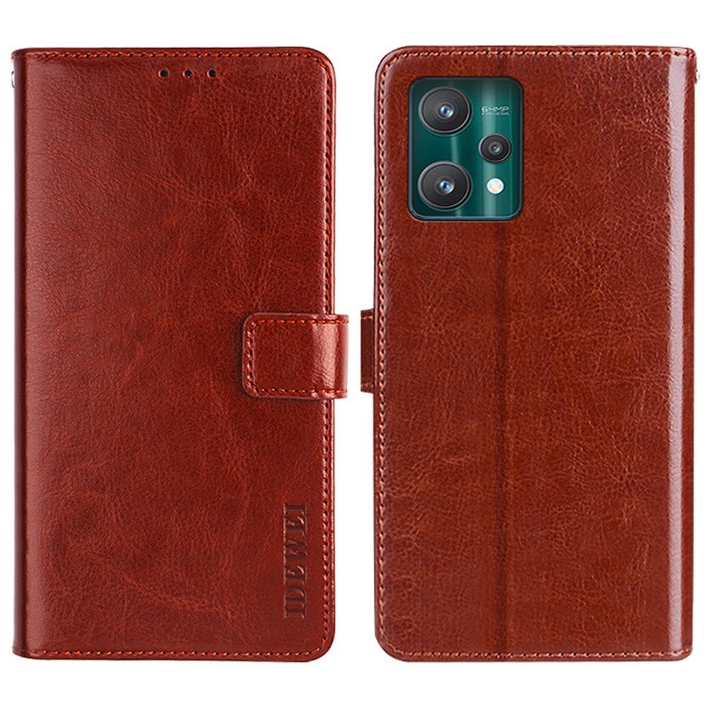 IDEWEI for Realme 9 Pro PU Leather + TPU Bump Proof Folio Flip Crazy Horse Texture Stand Phone Shell with Wallet - Brown-1