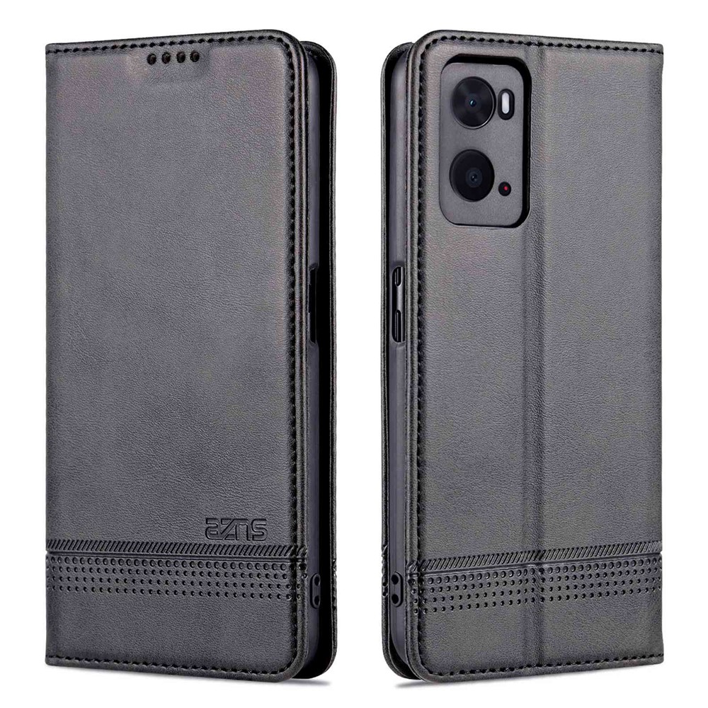 AZNS for Oppo A36 4G/A76 4G/Realme 9i Magnetic Absorption Leather Phone Case Wallet Stand TPU Inner Shell Phone Cover - Black-1
