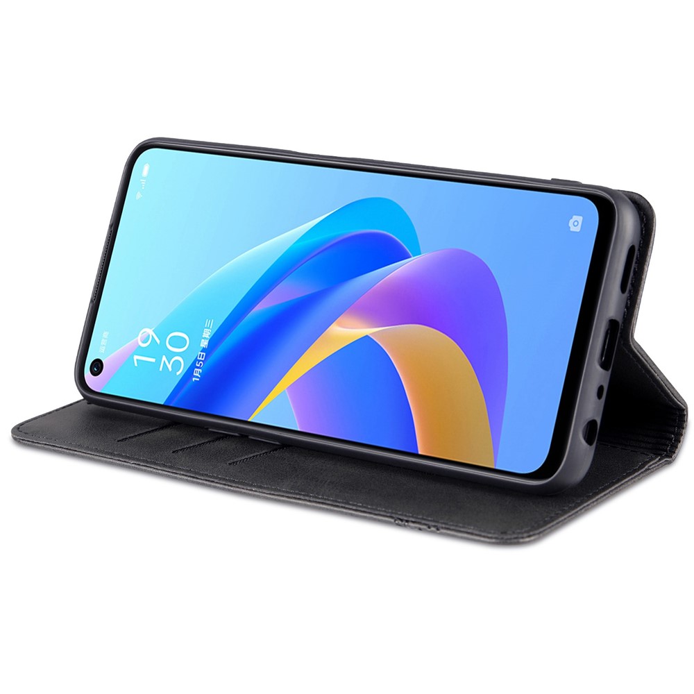 AZNS for Oppo A36 4G/A76 4G/Realme 9i Magnetic Absorption Leather Phone Case Wallet Stand TPU Inner Shell Phone Cover - Black-3