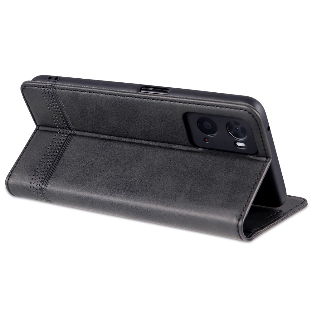 AZNS for Oppo A36 4G/A76 4G/Realme 9i Magnetic Absorption Leather Phone Case Wallet Stand TPU Inner Shell Phone Cover - Black-4