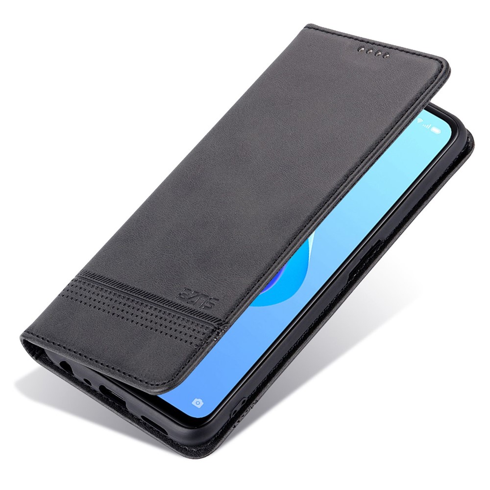 AZNS for Oppo A36 4G/A76 4G/Realme 9i Magnetic Absorption Leather Phone Case Wallet Stand TPU Inner Shell Phone Cover - Black-5