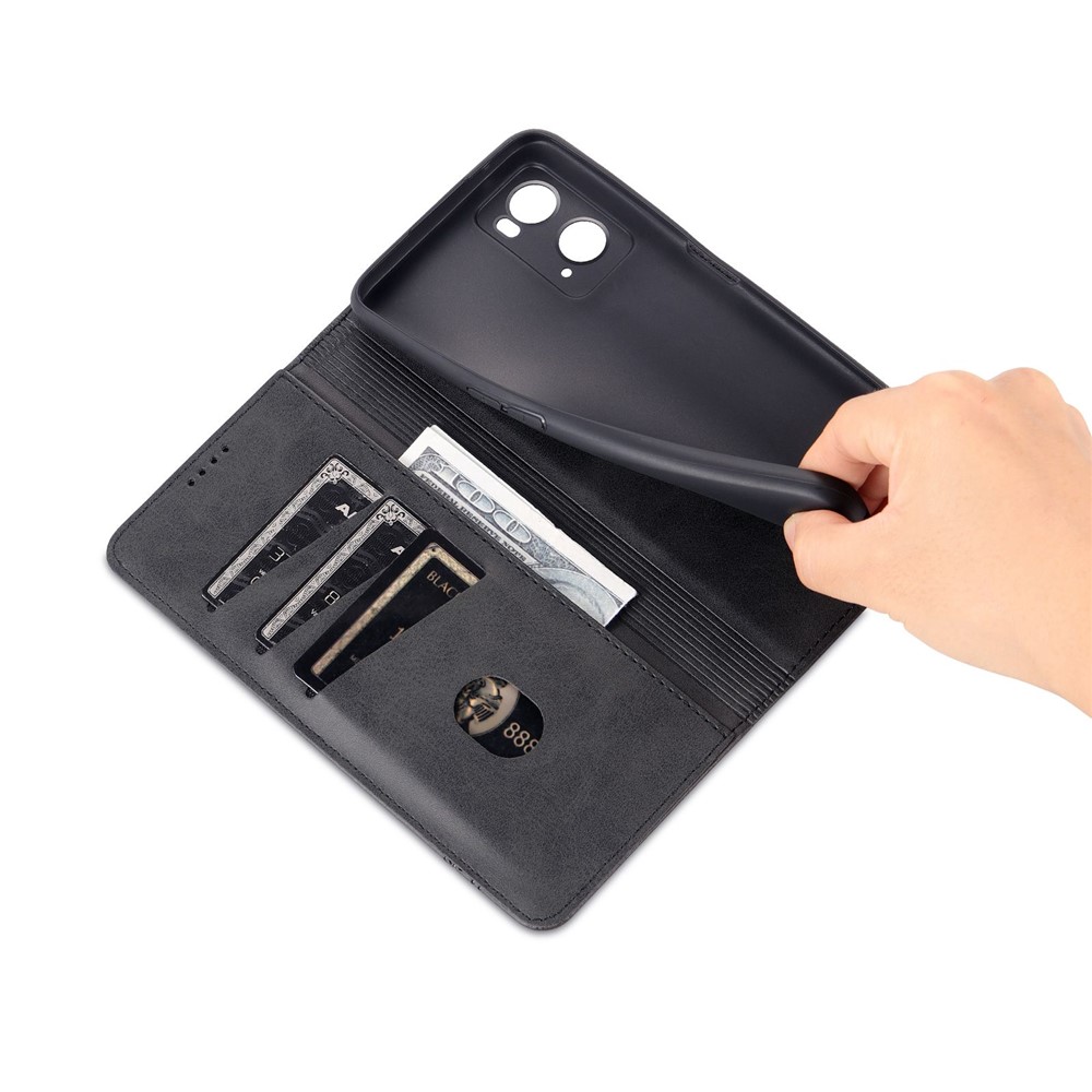 AZNS for Oppo A36 4G/A76 4G/Realme 9i Magnetic Absorption Leather Phone Case Wallet Stand TPU Inner Shell Phone Cover - Black-6