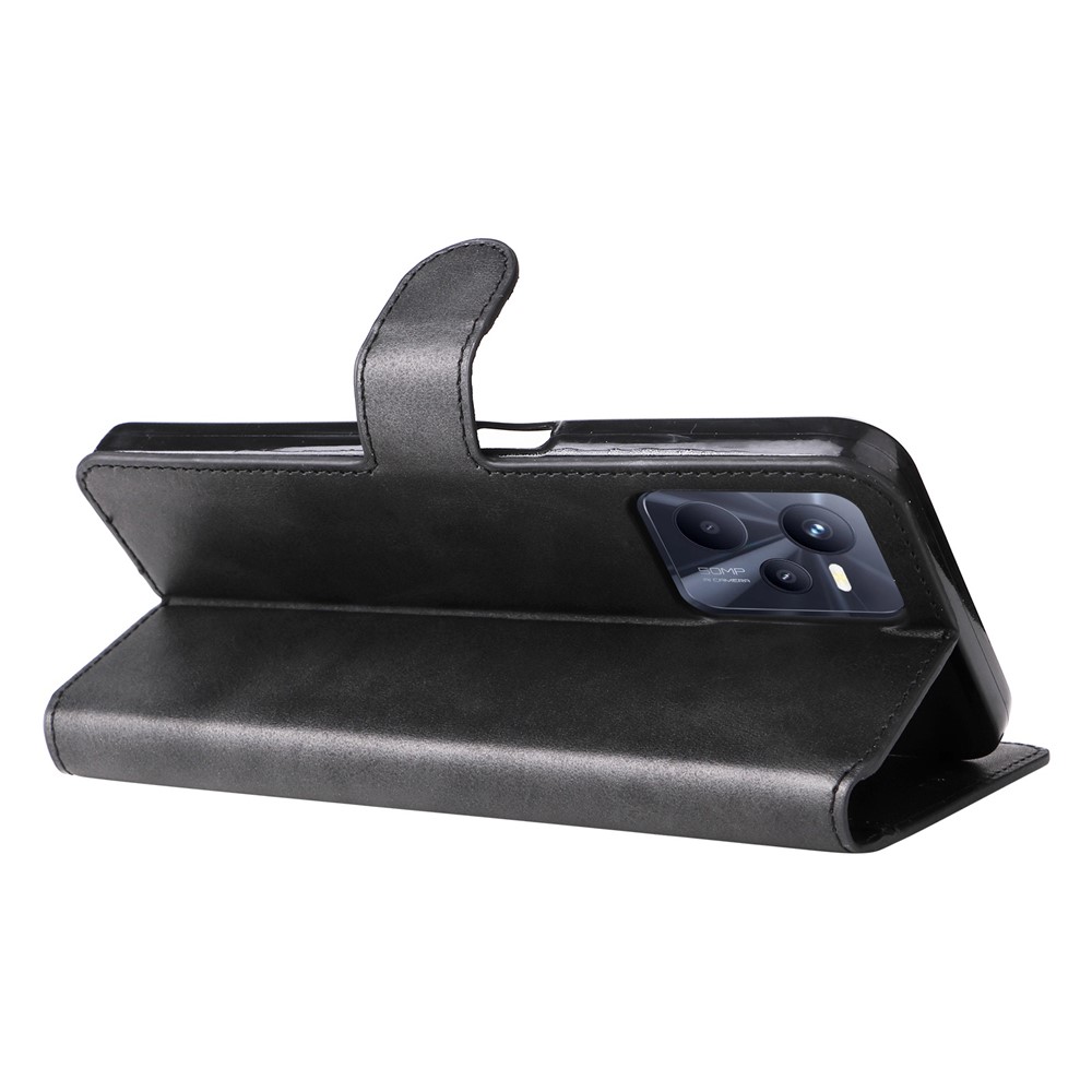 PU Leather Stand Case for Realme C35, Wallet Full Protection Phone Cover - Black-3