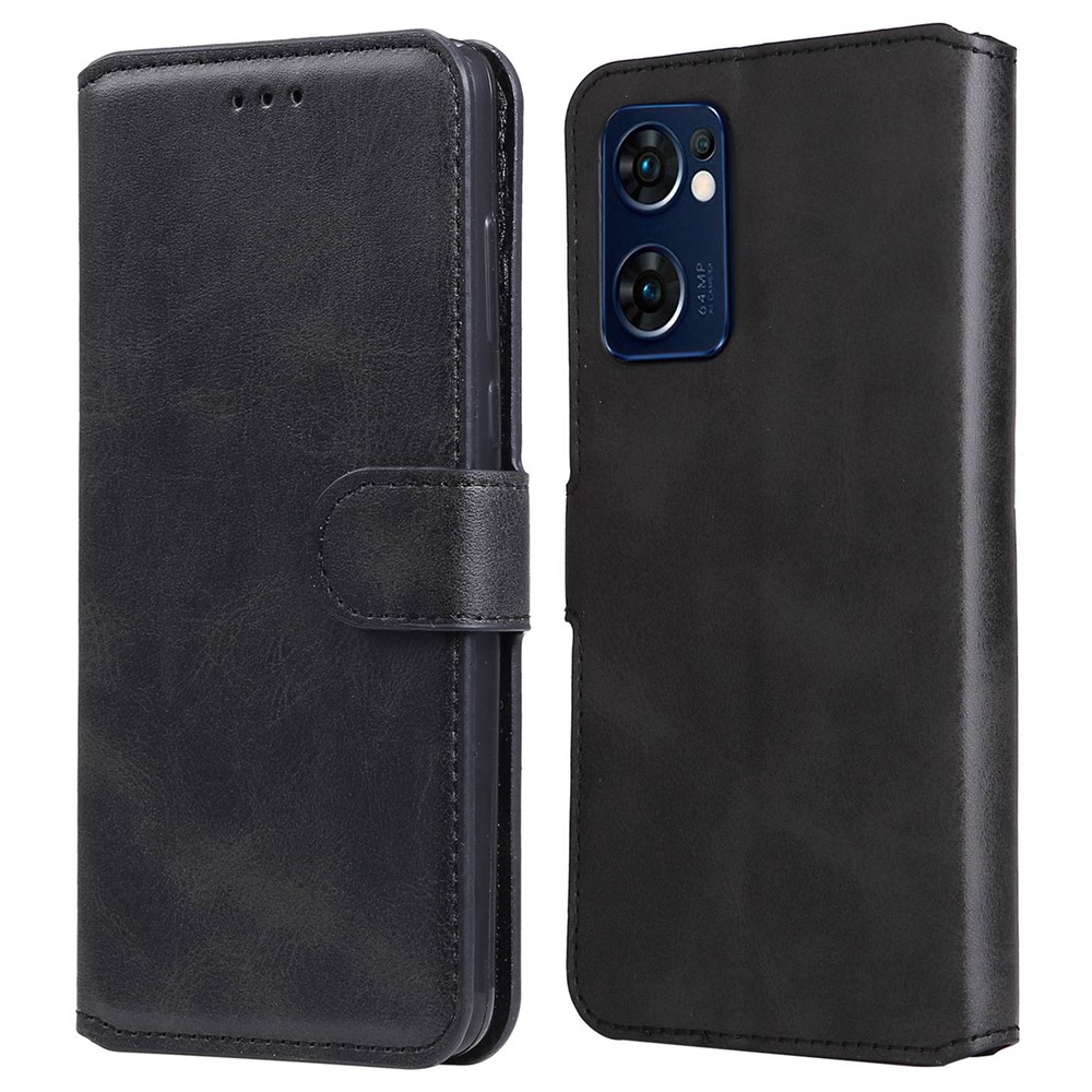 For Oppo Reno7 5G (Global)/Find X5 Lite PU Leather Cover Wallet Stand Function Inner TPU Case - Black-1