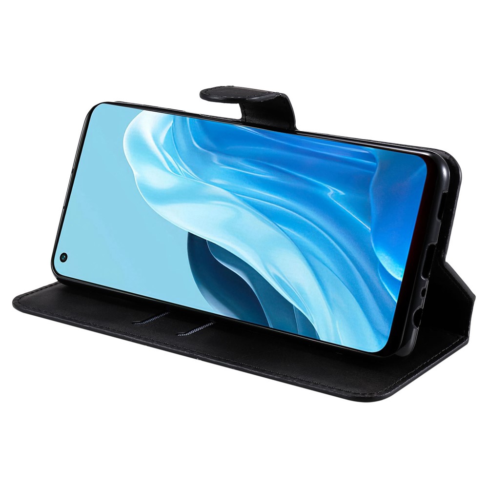 For Oppo Reno7 5G (Global)/Find X5 Lite PU Leather Cover Wallet Stand Function Inner TPU Case - Black-3