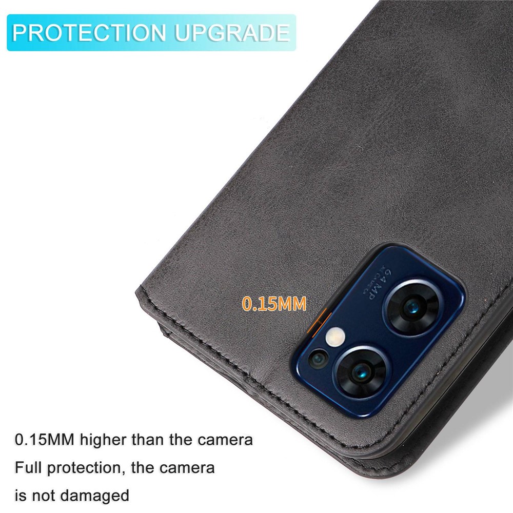 For Oppo Reno7 5G (Global)/Find X5 Lite PU Leather Cover Wallet Stand Function Inner TPU Case - Black-8