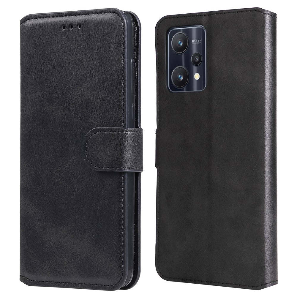 For Realme 9 Pro/V25 PU Leather Folio Flip Wallet Protective Case Viewing Stand Phone Cover - Black-1