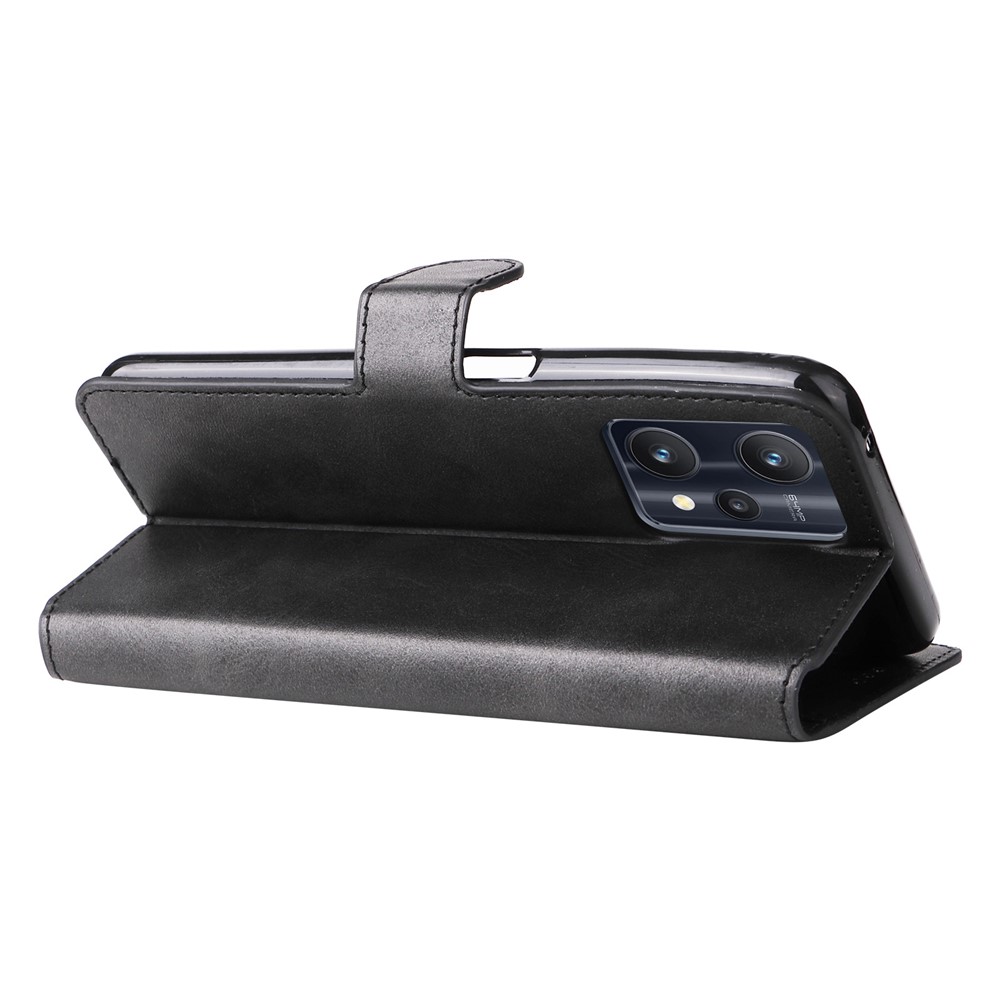 For Realme 9 Pro/V25 PU Leather Folio Flip Wallet Protective Case Viewing Stand Phone Cover - Black-3