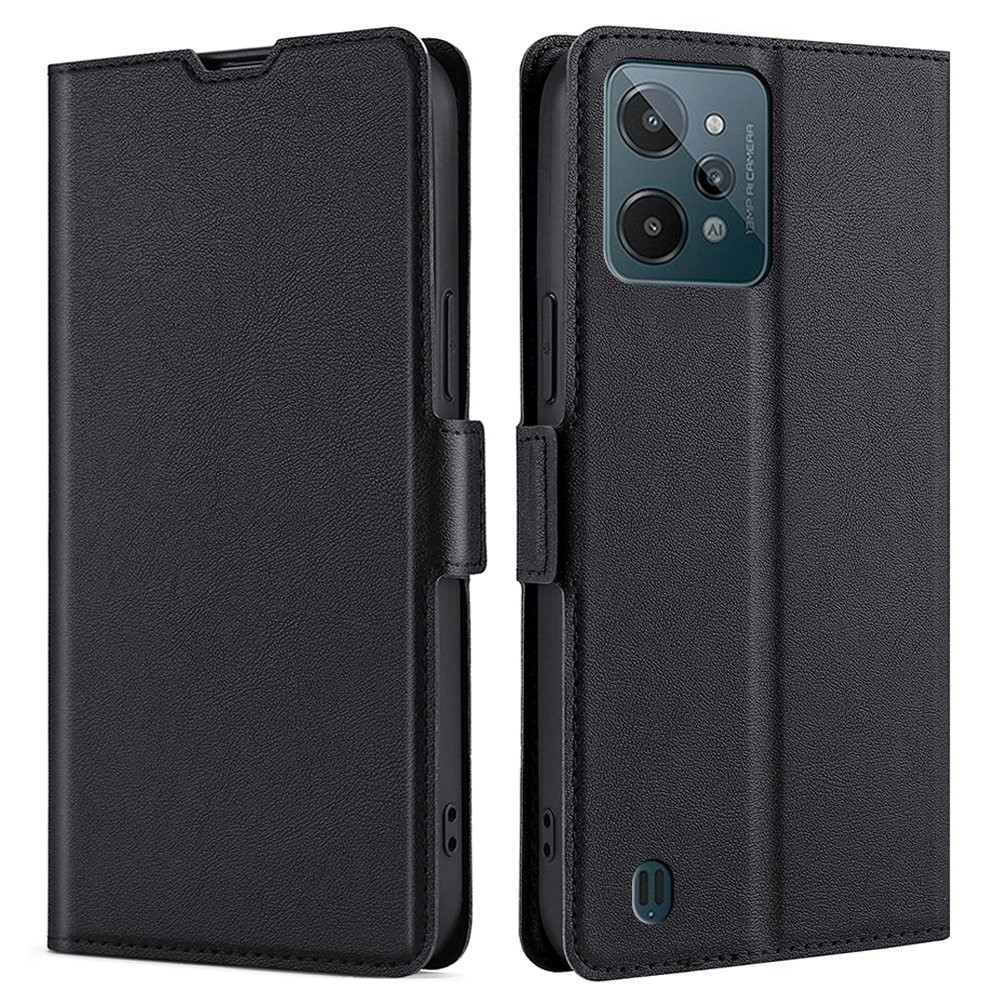 For Realme C31 Side Magnetic Clasp Ultra-thin PU Leather Case Card Slot Stand Phone Shell - Black-1