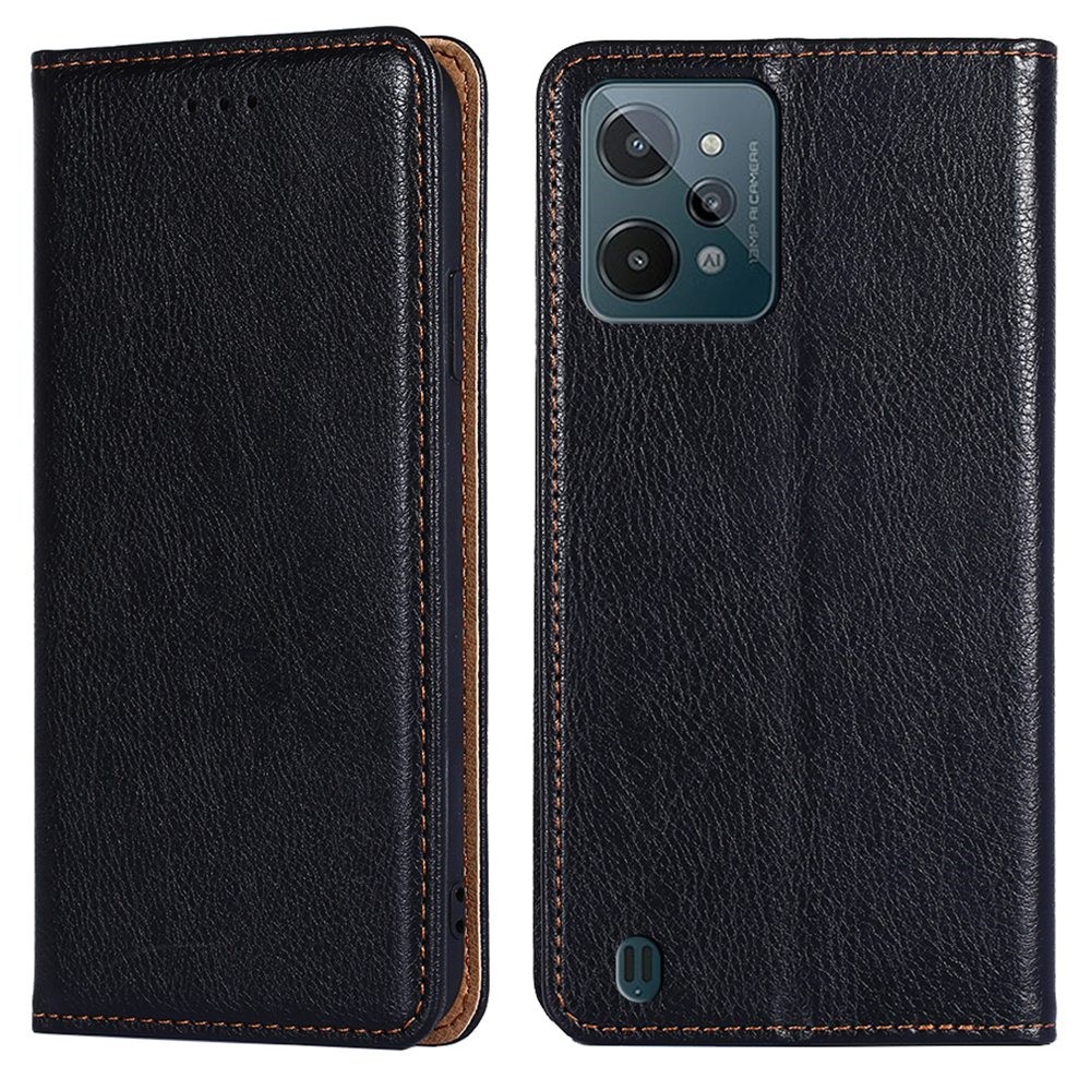 For Realme C31 Mobile Phone Cover Anti-scratch PU Leather + TPU Stand Wallet Magnetic Auto Closure Protector Case - Black-1