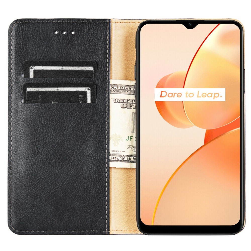 For Realme C31 Mobile Phone Cover Anti-scratch PU Leather + TPU Stand Wallet Magnetic Auto Closure Protector Case - Black-3