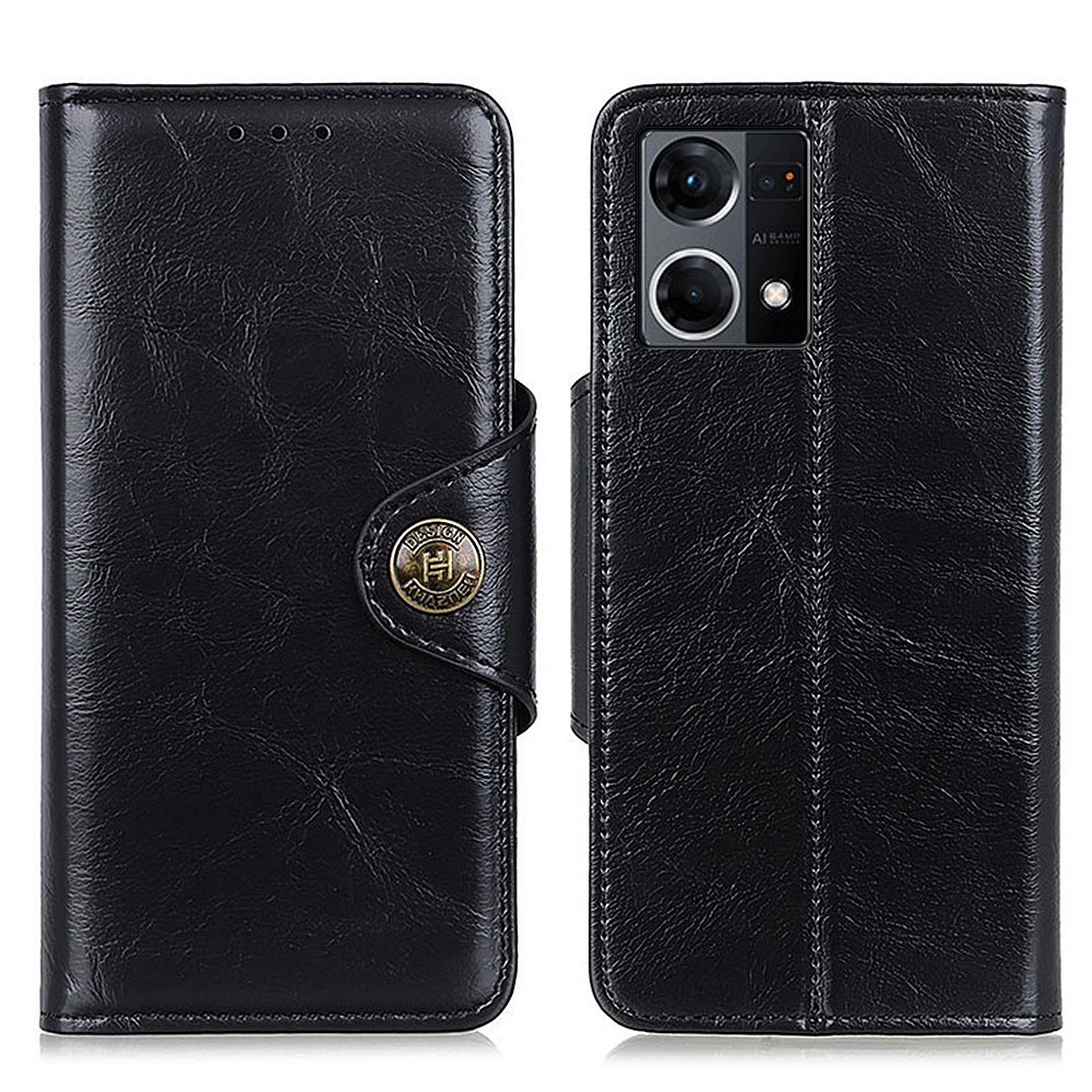 KHAZHEN PU Leather Flip Case for Oppo Reno7 4G/F21 Pro 4G, Wallet Full Body Protection Stand Protective Phone Cover - Black-1