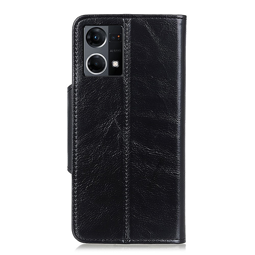 KHAZHEN PU Leather Flip Case for Oppo Reno7 4G/F21 Pro 4G, Wallet Full Body Protection Stand Protective Phone Cover - Black-8