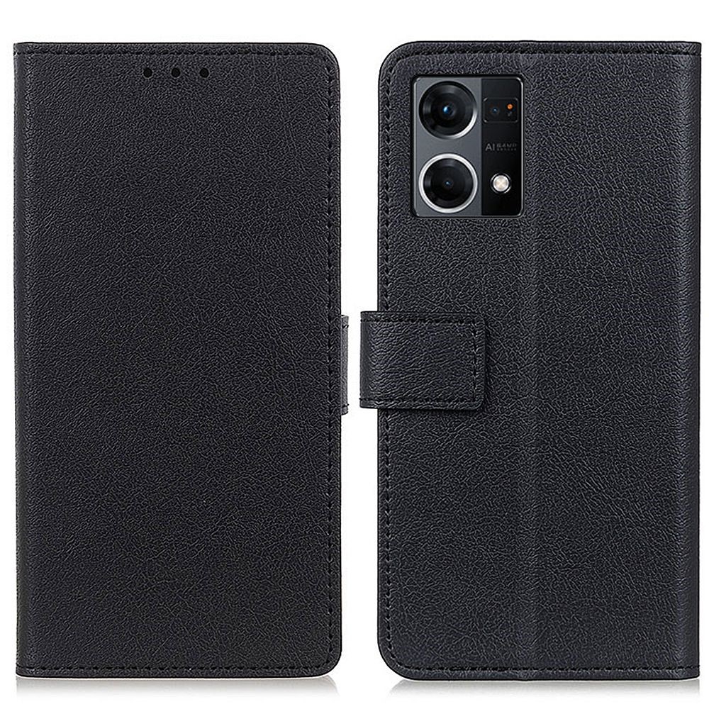 For Oppo Reno7 4G/F21 Pro 4G Wallet Case Stand Shockproof TPU Interior Shell PU Leather Magnetic Protective Flip Cover - Black-1