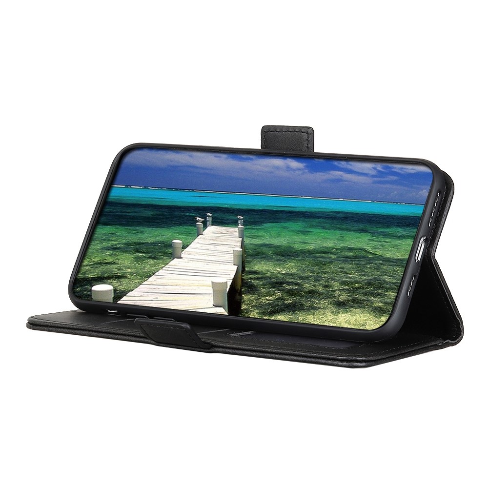 For Oppo Reno7 4G/F21 Pro 4G Textured PU Leather TPU Shockproof Interior Case Anti-Fall Stand Function Wallet Shell Magnetic Closure Cover - Black-2