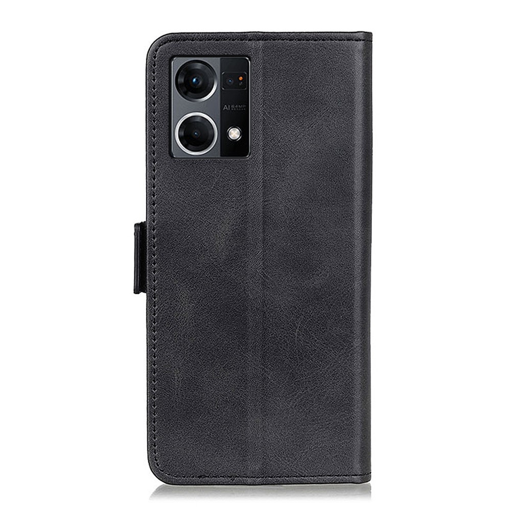 For Oppo Reno7 4G/F21 Pro 4G Textured PU Leather TPU Shockproof Interior Case Anti-Fall Stand Function Wallet Shell Magnetic Closure Cover - Black-7